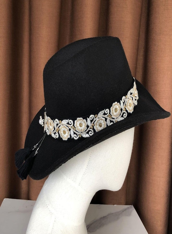TCOMVEZ Hat Bands for Women Cowboy Hat Band Embroidery Flowers Fedora Western Hat Band - Image 5